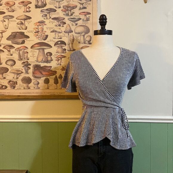 Caution to the Wind Striped Tie Peplum Shirt - Picture 1 of 3